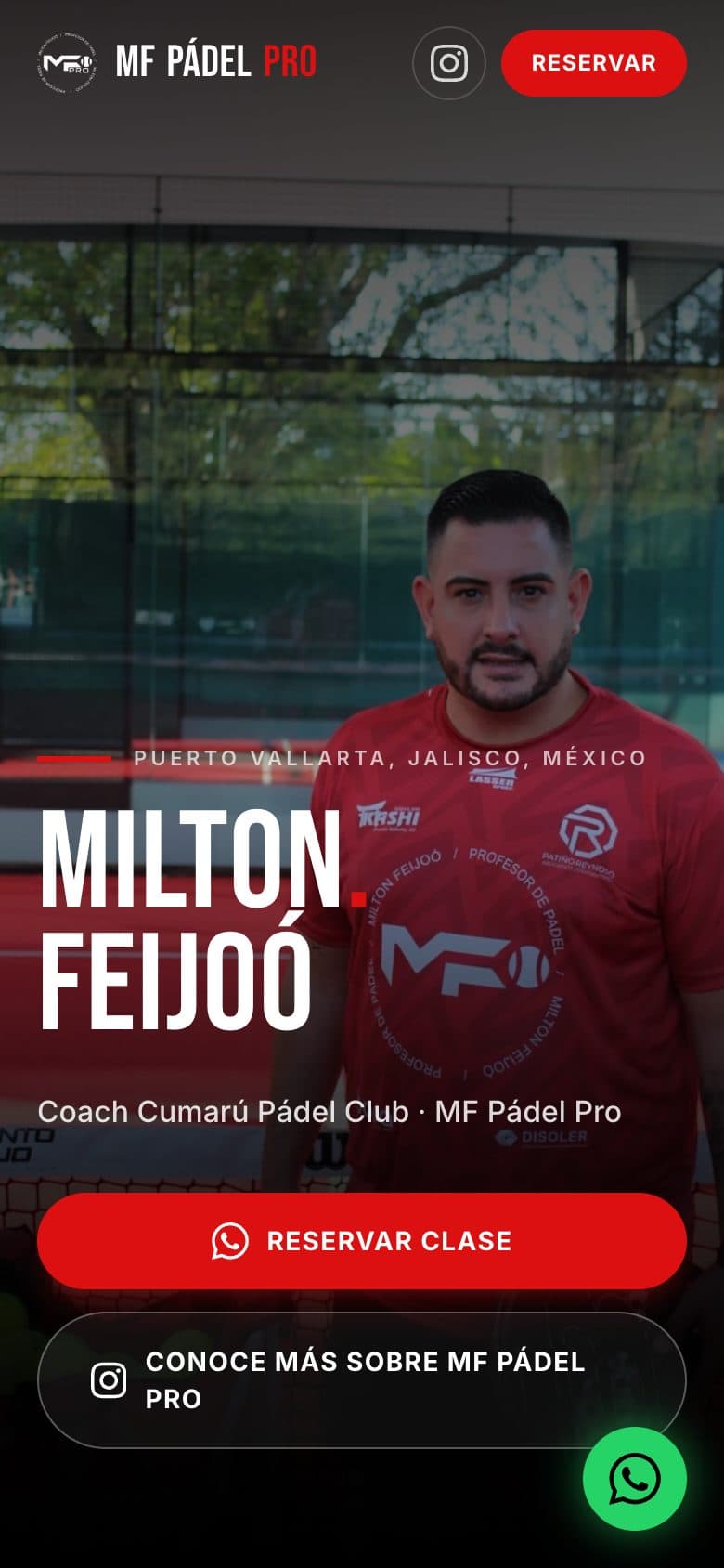 Website de MF Pádel Pro hecho por APX, visto en celular